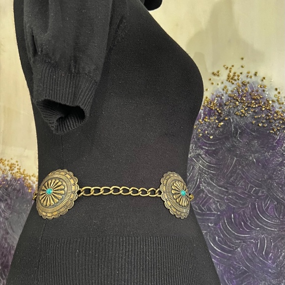 Vintage Antique Brass Tone Concho Belt - Picture 10 of 10